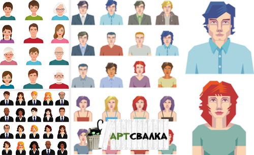 Векторные портреты людей для аватарок | Vector portraits of people for avatars
